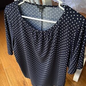 Ann Taylor navy & white polka dot top